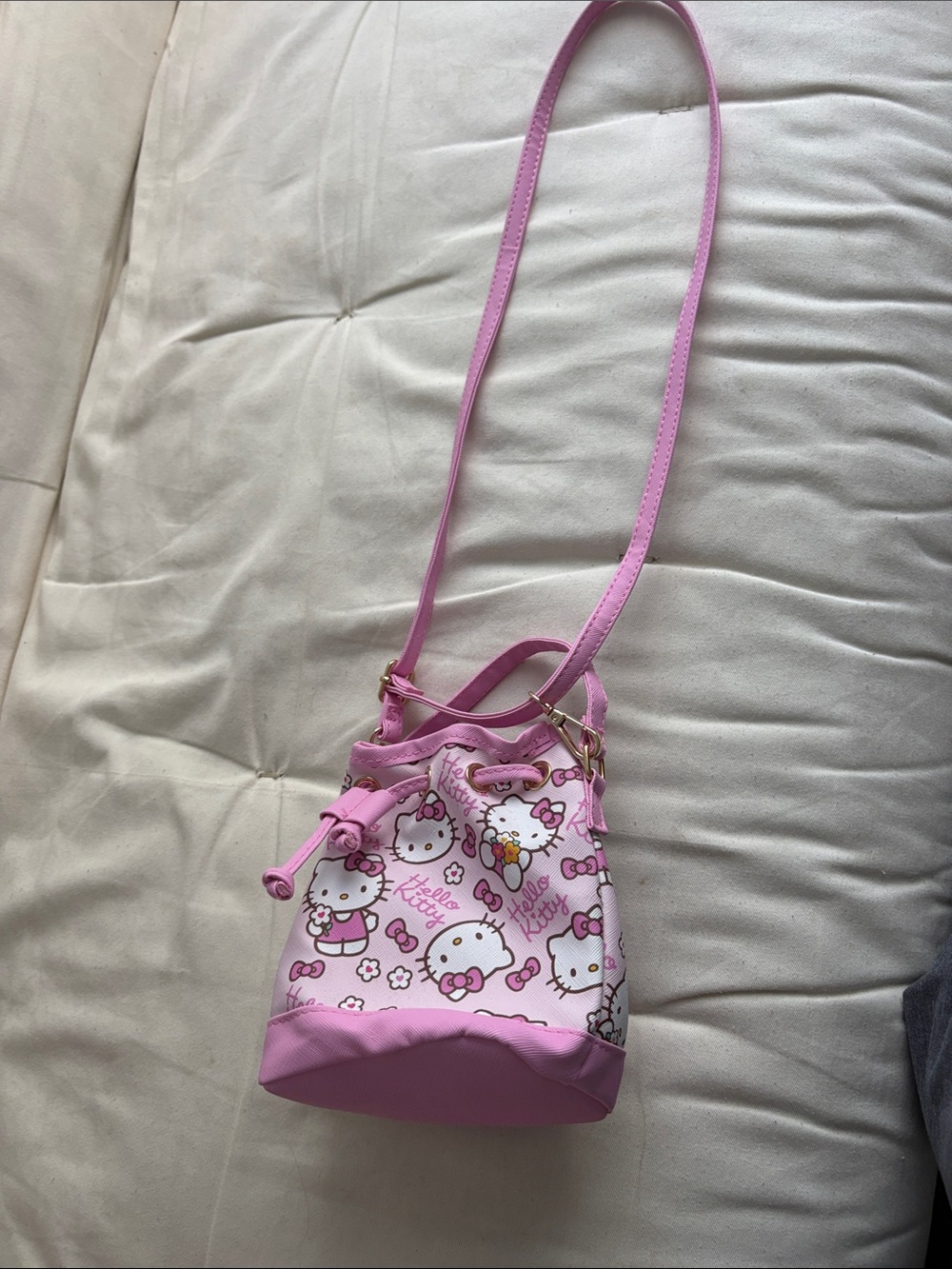 Hello Kitty Pink Mini Drawstring Bucket Crossbody Bag
